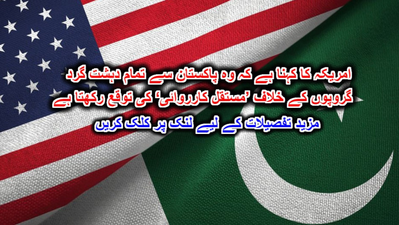 امریکہ کا کہنا ہے کہ وہ پاکستان سے تمام دہشت گرد گروپوں کے خلاف ’مستقل کارروائی‘ کی توقع رکھتا ہے۔ مزید تفصیلات کے لیے لنک پر کلک کریں