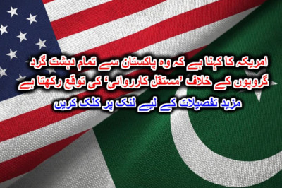امریکہ کا کہنا ہے کہ وہ پاکستان سے تمام دہشت گرد گروپوں کے خلاف ’مستقل کارروائی‘ کی توقع رکھتا ہے۔ مزید تفصیلات کے لیے لنک پر کلک کریں